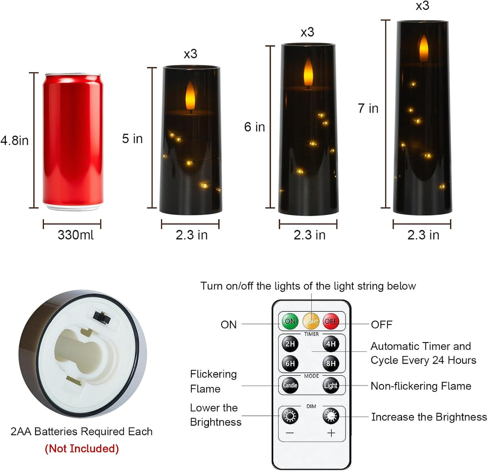 Raycare 9 Pcs Black Halloween Flameless Pillar Candles with Remote Timer