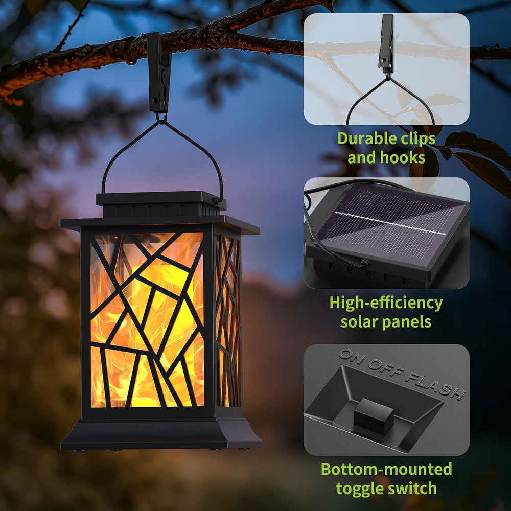 Solar Lanterns Outdoor Waterproof, Flickering Flame Hanging Solar Lights