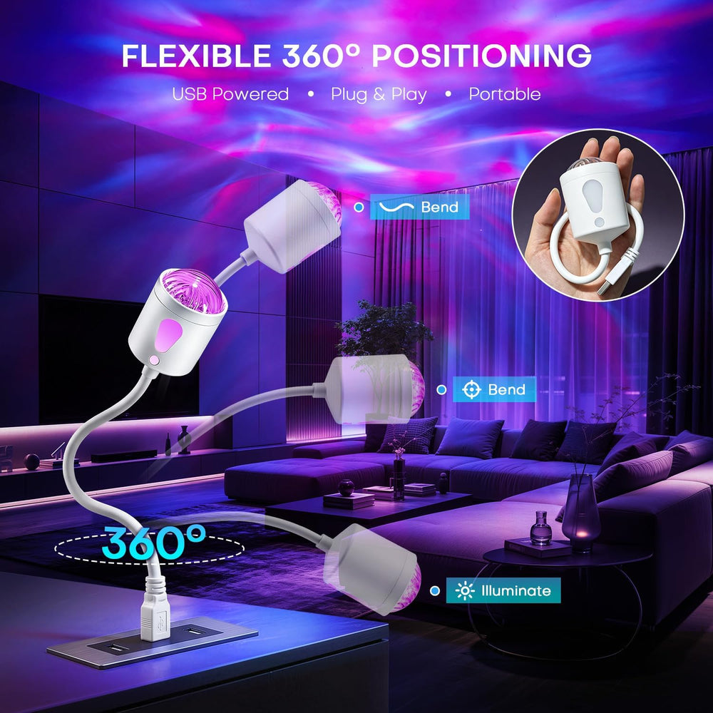 One Fire 2-in-1 USB Aurora Projector with Remote and Night Light, White