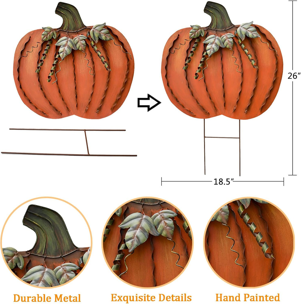Fall Outdoor Decor Metal Pumpkin Garden Stakes Autumn Decorative Yard Sign
