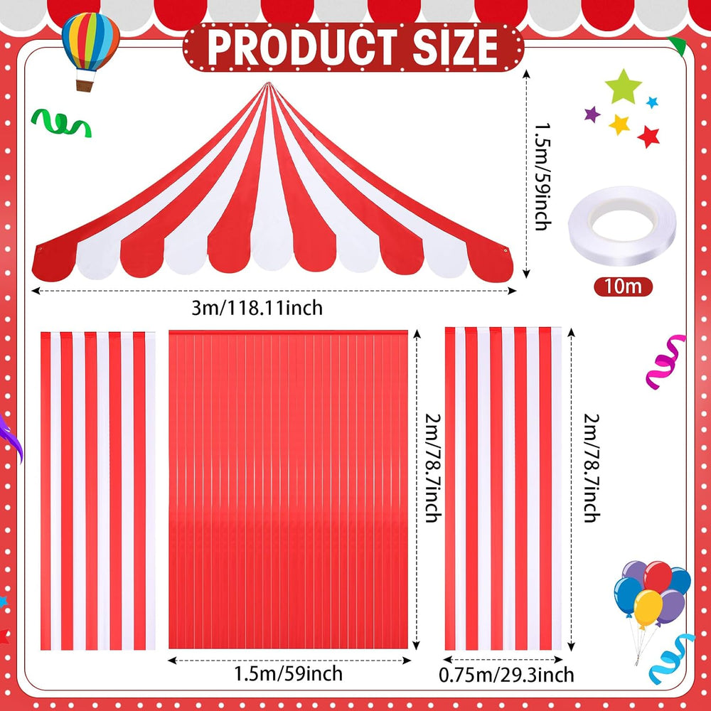 Breling 4 Pcs Carnival Circus Decor Backdrop Tent with Canopy, red White