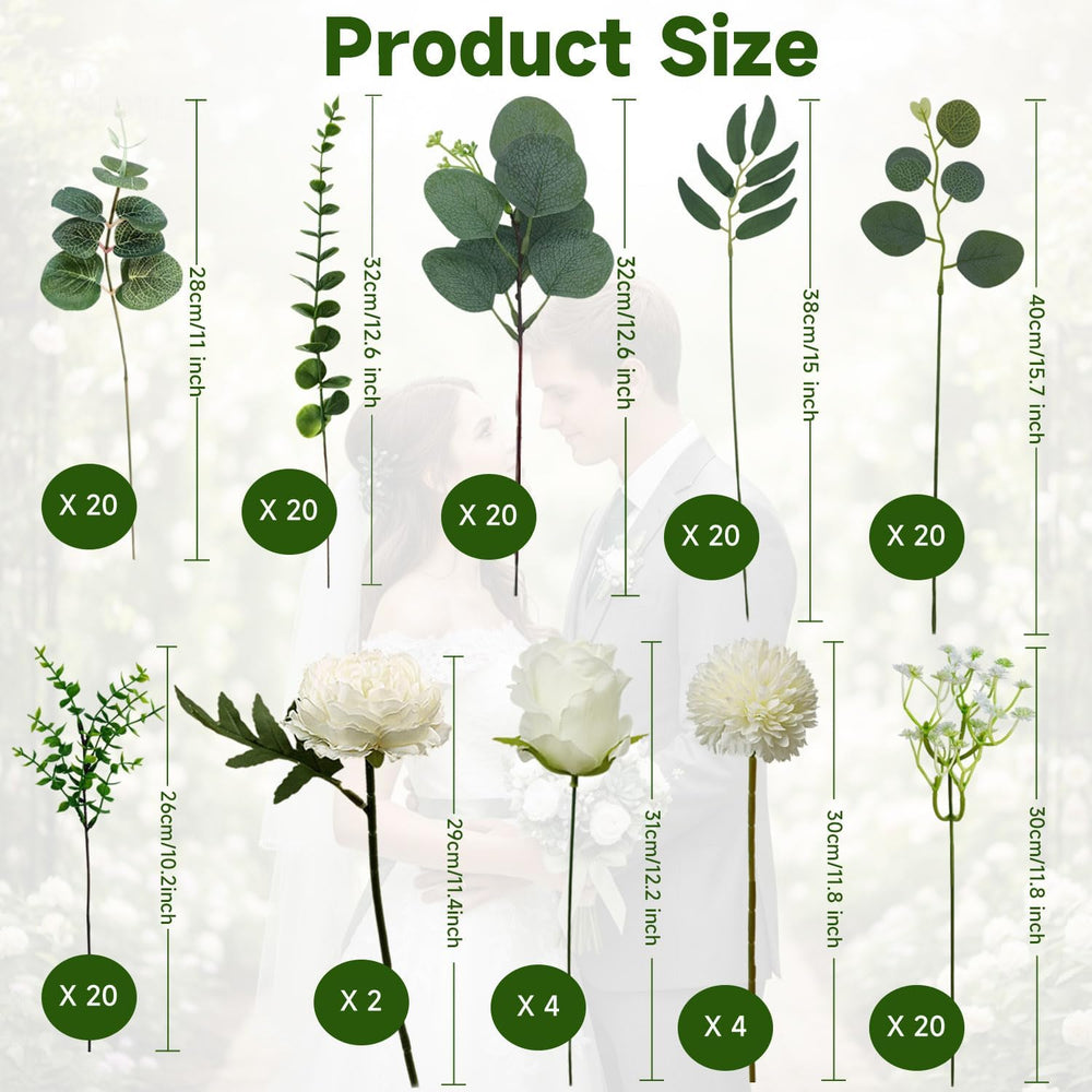 150 Pcs 10 Kinds Artificial Greenery Stems Bulk with Flowers Fake Eucalyptus ...