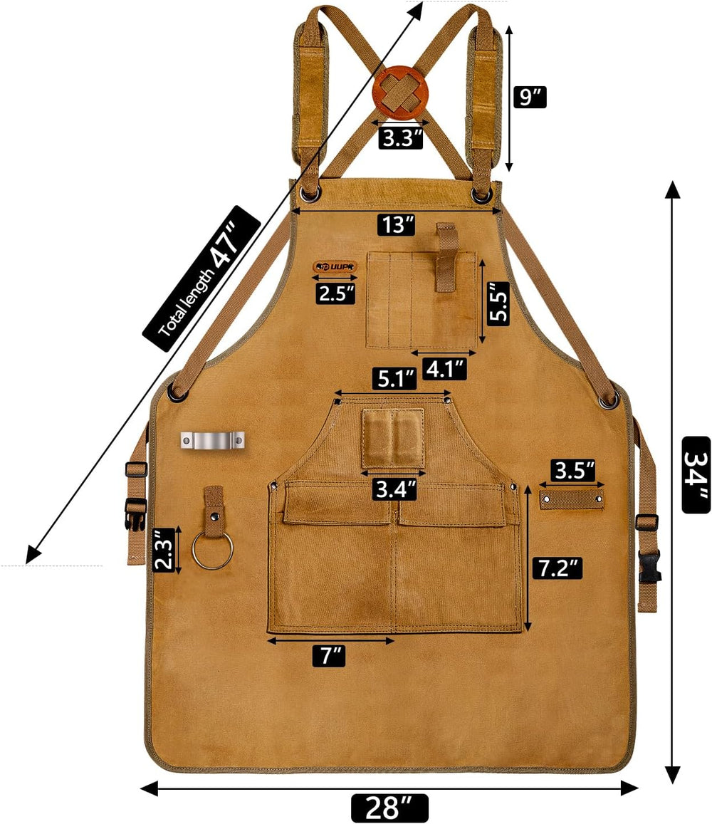 Woodworking Apron for Men, 20 oz Shop Apron Bib Work Apron 9 Tool Pockets
