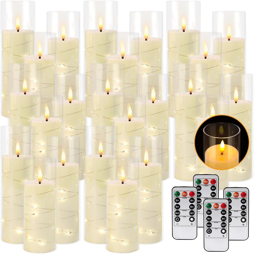 24 Pcs LED Flameless Candles with Remote, 3D Flickering Flame & LED Strin...