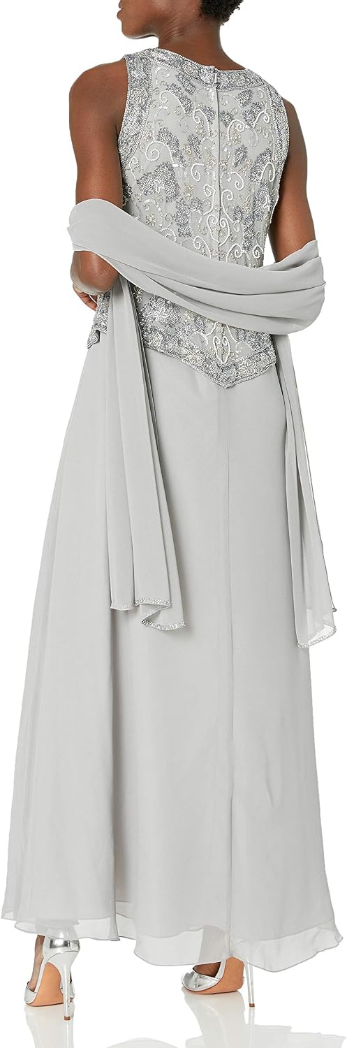 J Kara Womens Sleeveless Mock 2 Piece Beaded Bodice Flare Dress