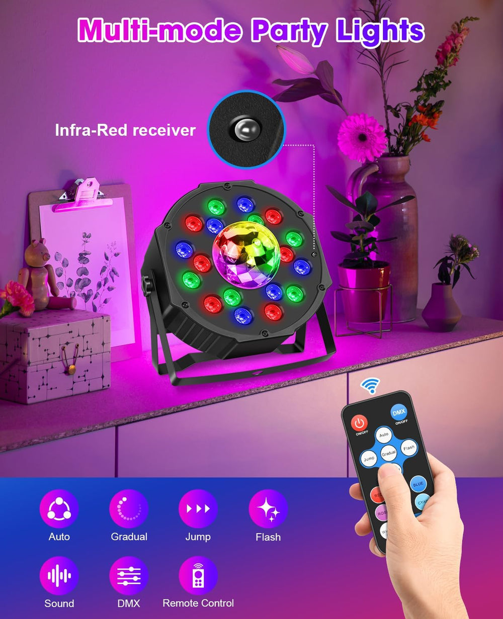2 in 1 Party Lights 2 Pack, Disco Light with 18LEDs Sound Activated 7 Lightin...