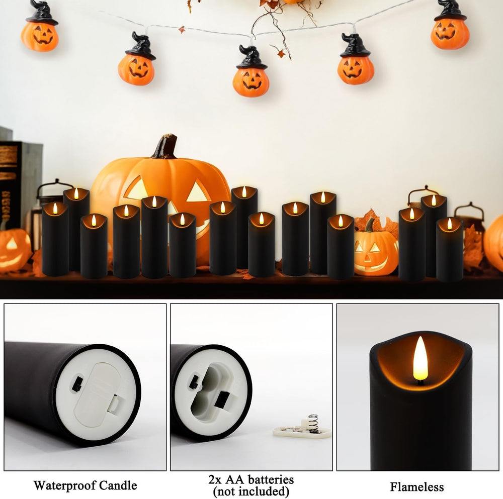 24 Pack Black Halloween Decoration Flickering Flameless Candles(D2.2 xH 5&quo...