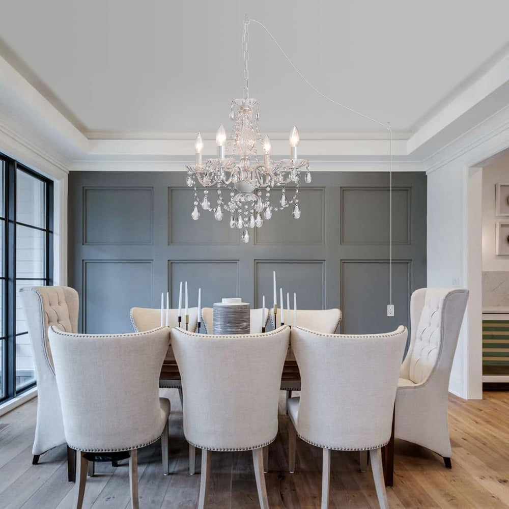 Plug in Crystal Ceramic White Chandelier, Glass Chandeliers,White crystal Han...