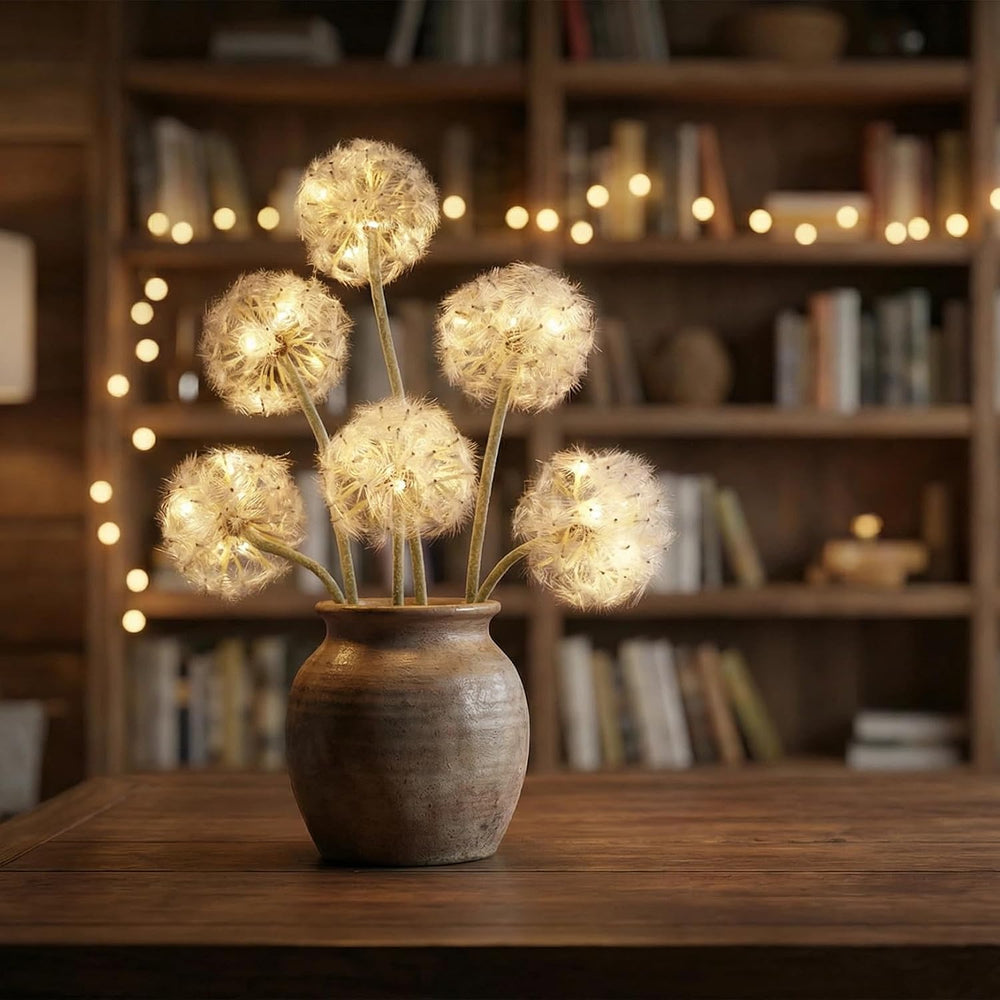 TOPIA 4 Pack Lighted Artificial Dandelion Flowers, Oversized 4.5-Inch Faux Wi...