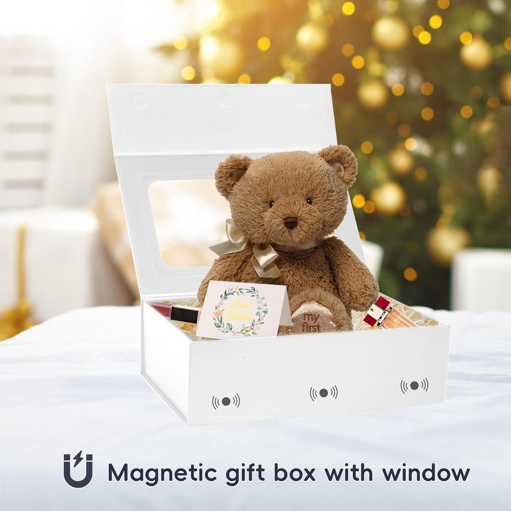 White Large Gift Box with Window,13.5"x 9"x 4.3" Magnetic Clos...