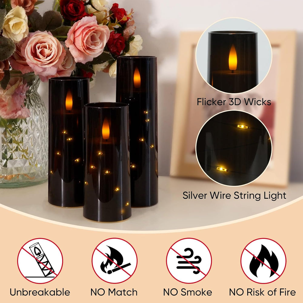 Raycare 9 Pcs Black Halloween Flameless Pillar Candles with Remote Timer
