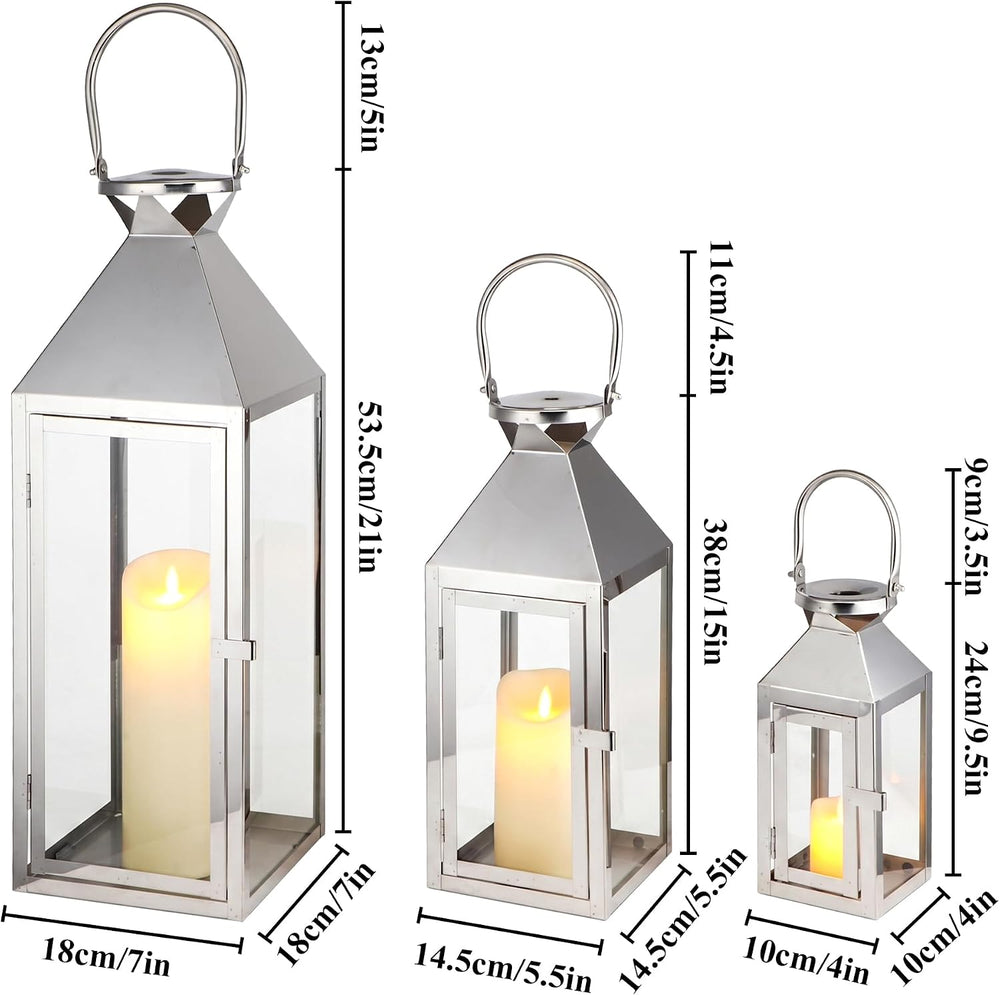 Elegant Candle Lantern Set with Tempered Glass- 3 Sizes (26", 19", ...