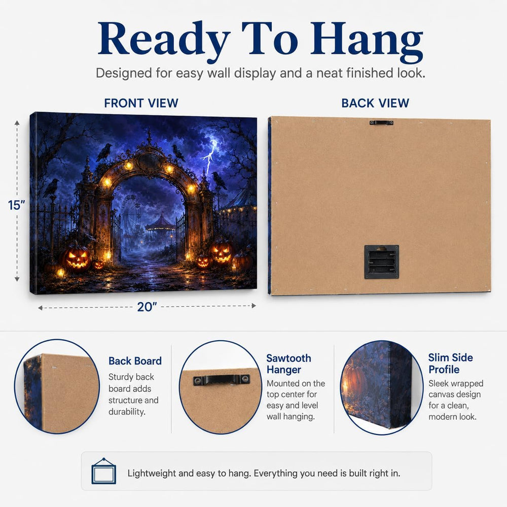 Artiluxy Halloween LED Canvas Wall Art, Haunted Amusement Park, 20x15 Inch