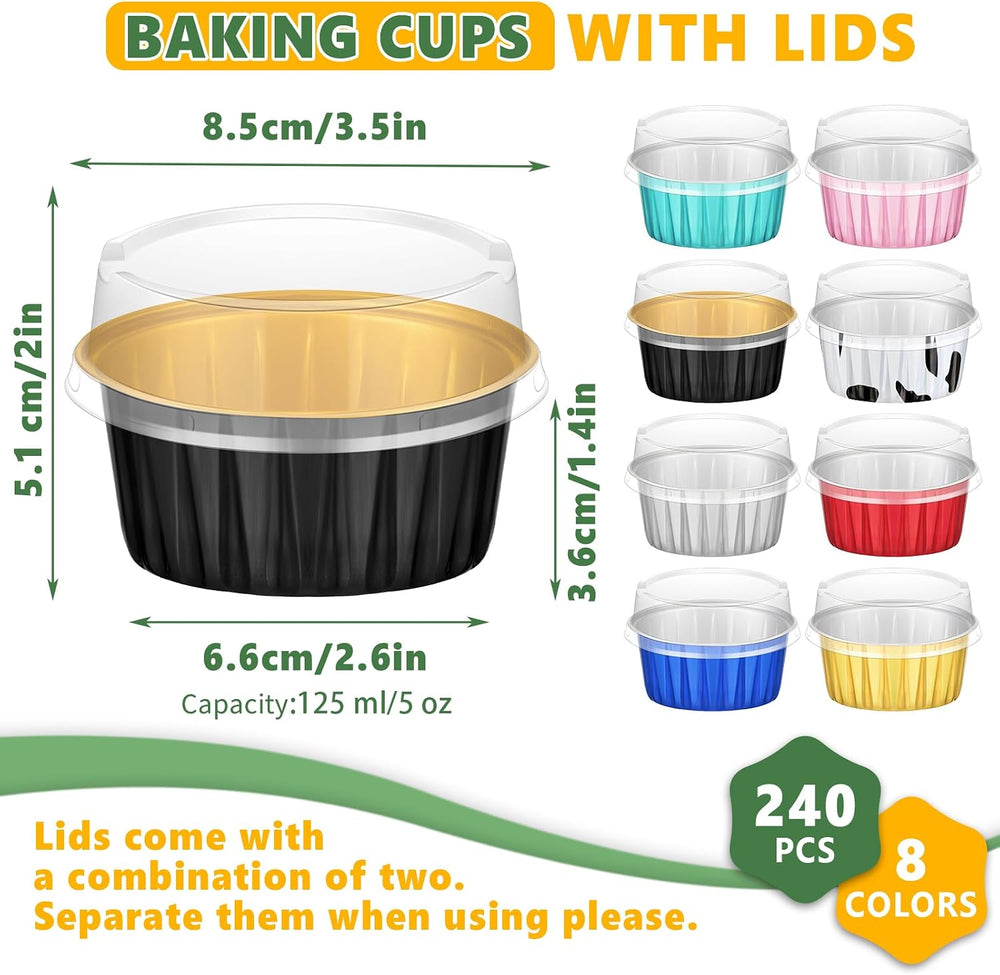 Eaasty 240 Pcs Aluminum Foil Baking Cup with Lid Cake Pan, Multicolor