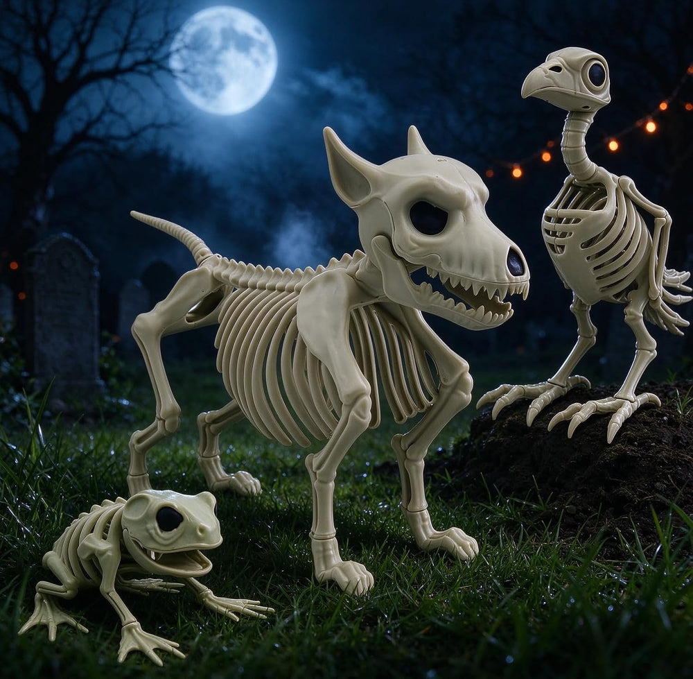 Posable Halloween Skeleton Decorations, 3 Pack Full Body Jointed Skeleton Set...