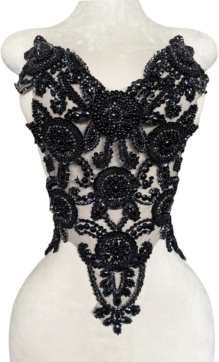 Pure Handmade Bodice lace Rhinestones Applique Sewing Stones Beads Crystal Tr...