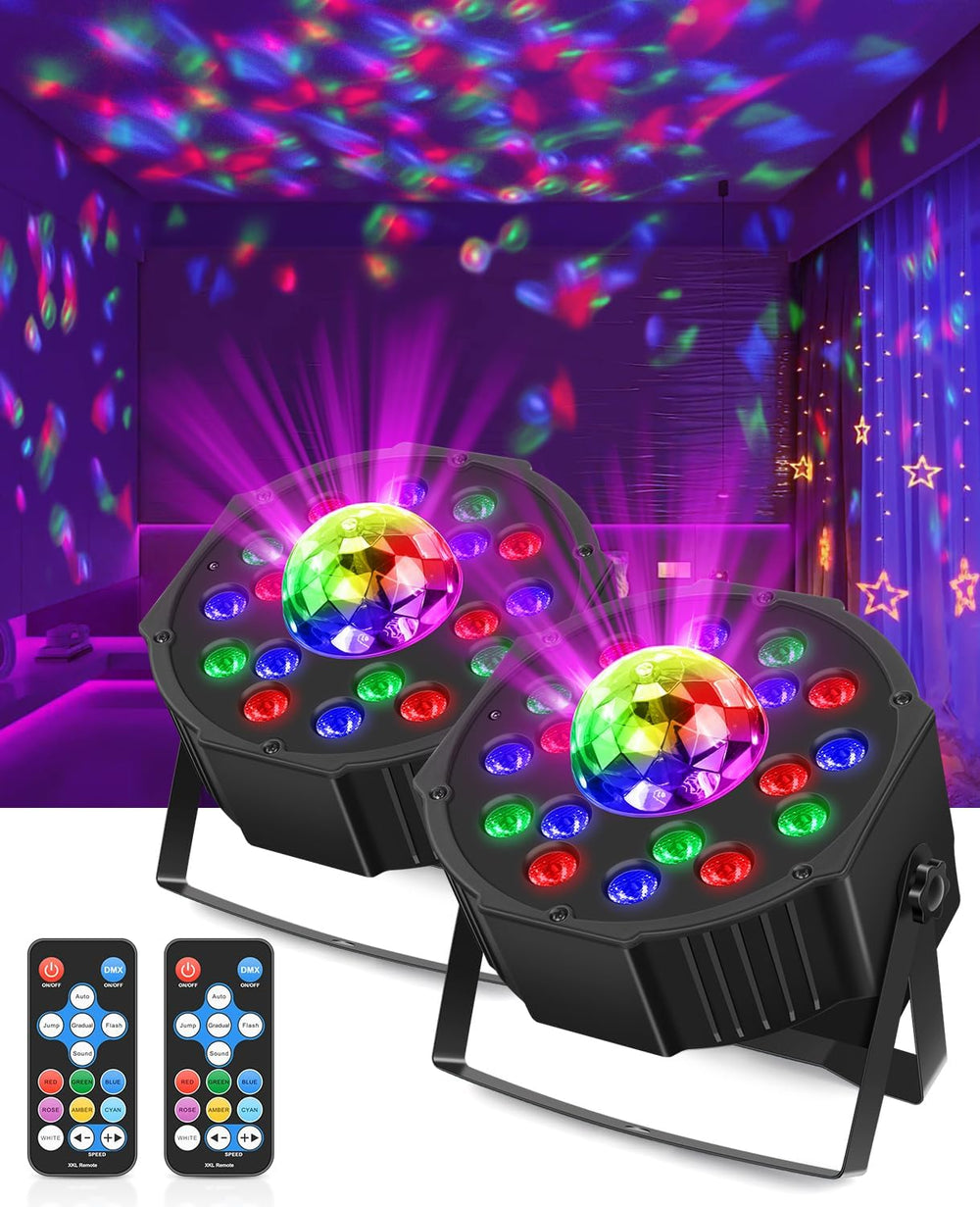 2 in 1 Party Lights 2 Pack, Disco Light with 18LEDs Sound Activated 7 Lightin...