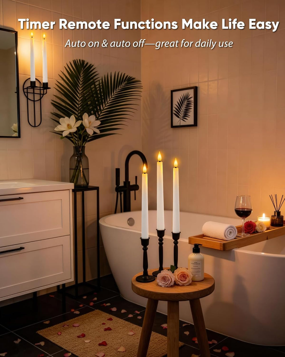 Homemory 12 Pcs Waxy Flameless Taper Candles with Remote, Led Flameless Candl...