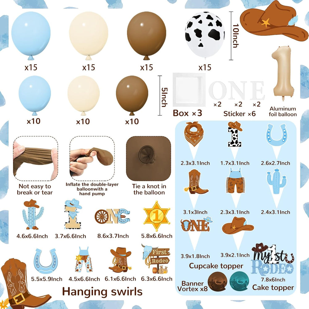 My First Rodeo Decorations Boy-239Pcs Cowboy Blue and Brown Balloon Arch Garl...