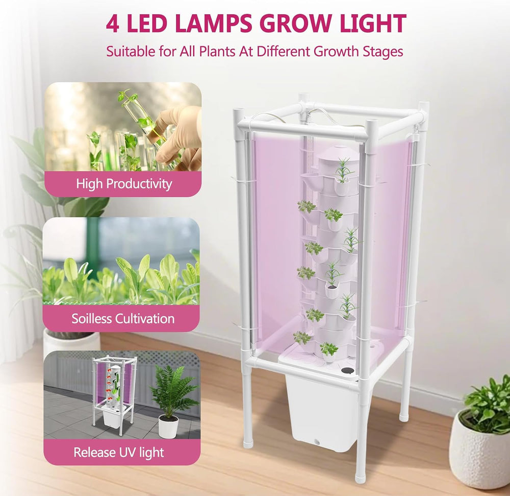 30-Plant Hydroponics Tower Vertical Growing System Kit, Indoor Garden Planter...