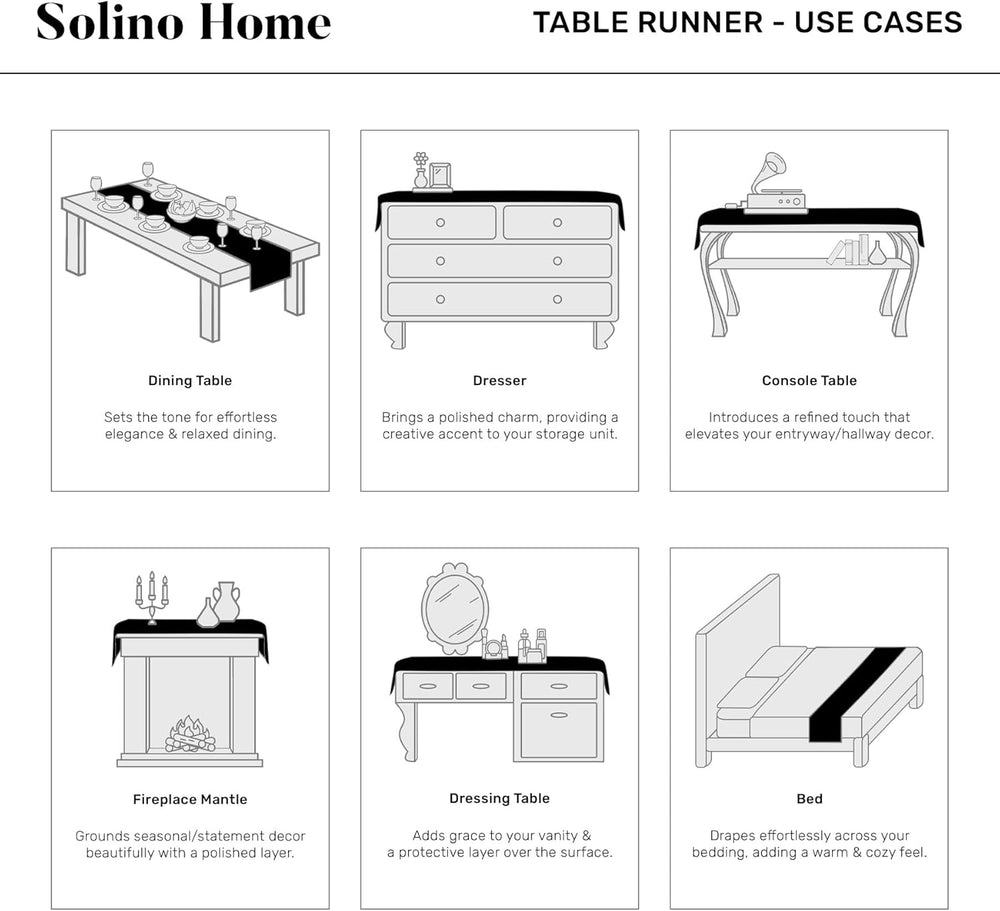 Solino Home 100% Pure Linen Table Runner, 14 x 90 in, Black, Amalfi Stripe