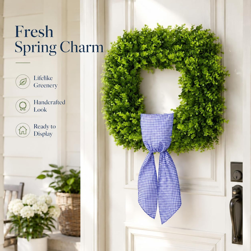 20'' Artificial Square Boxwood Wreaths for Front Door with Berries &a...