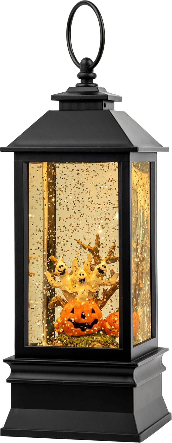 Halloween Snow Globe Lantern Water Glittering Spooky Ghosts in Pumpkins with ...