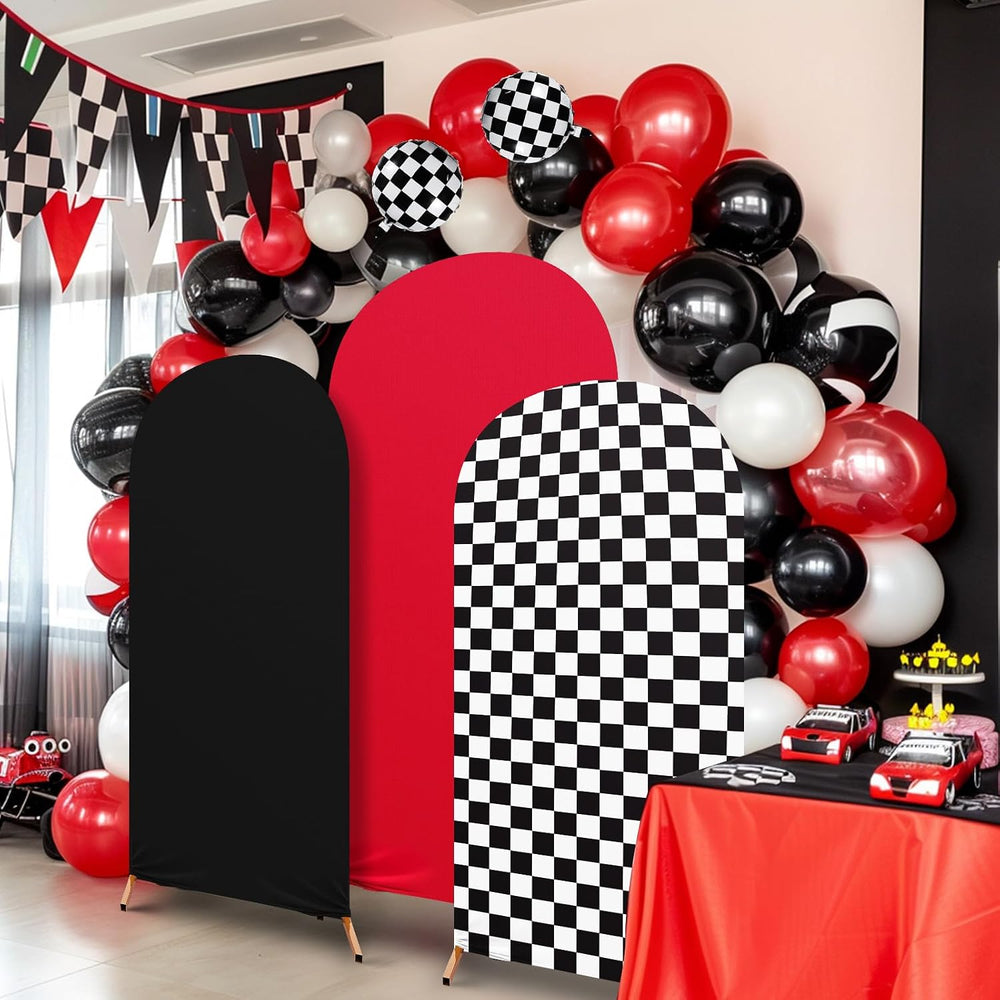 3 Pcs Arch Backdrop Cover 118 Balloons Set, Racing Theme, Black