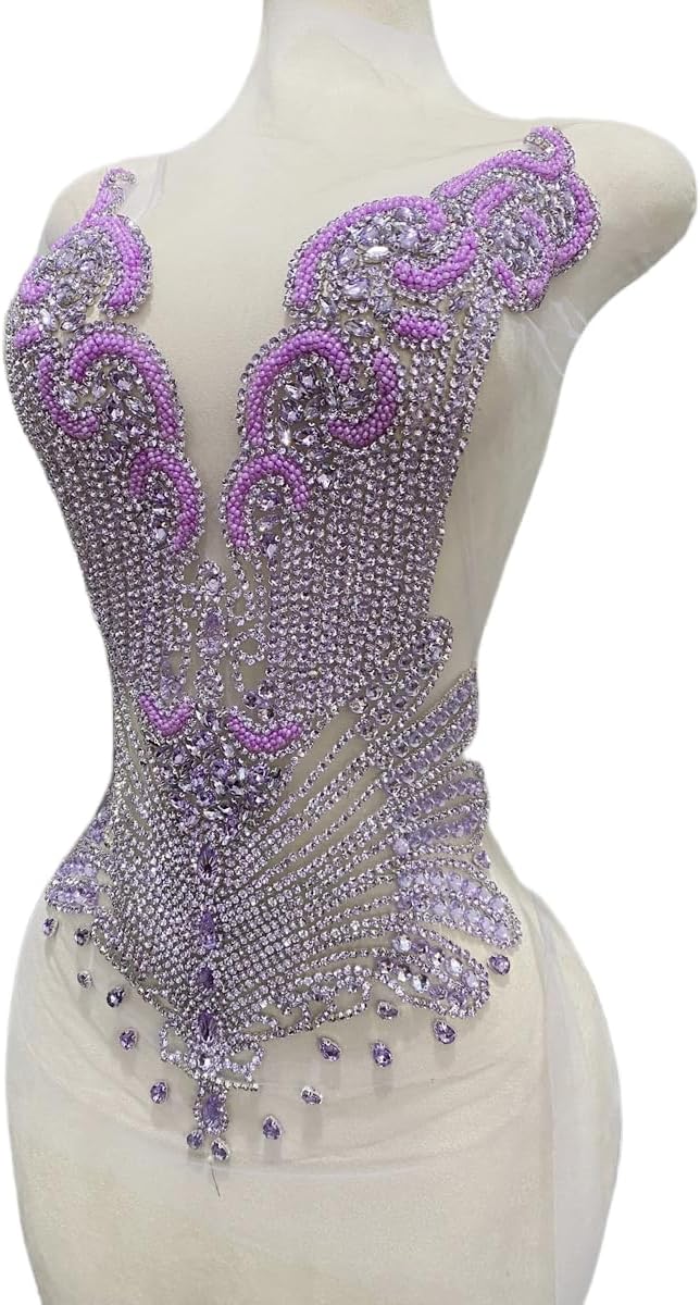 Large Bodice Applique Sequin Rhinestones Fine Appliques Handsewing Crystals a...