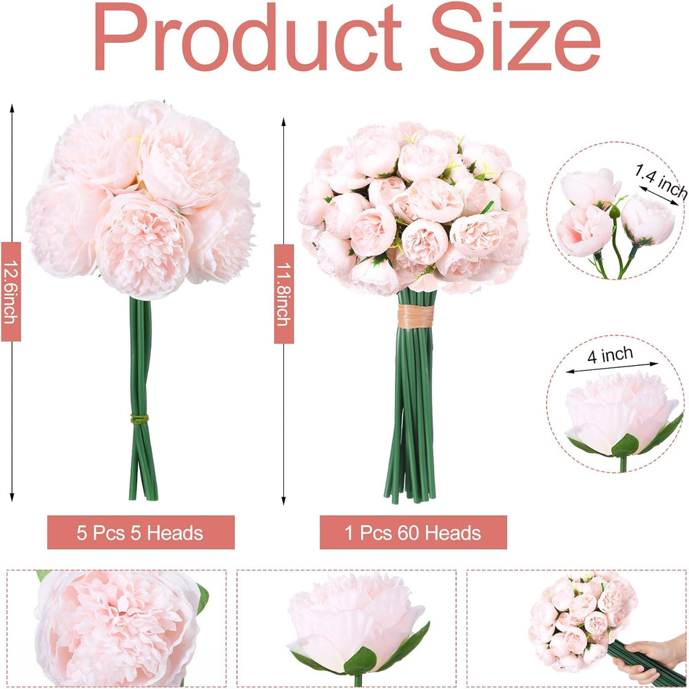 XunYee 85 Pcs Pink Artificial Peonies Faux Silk Flowers Bulk