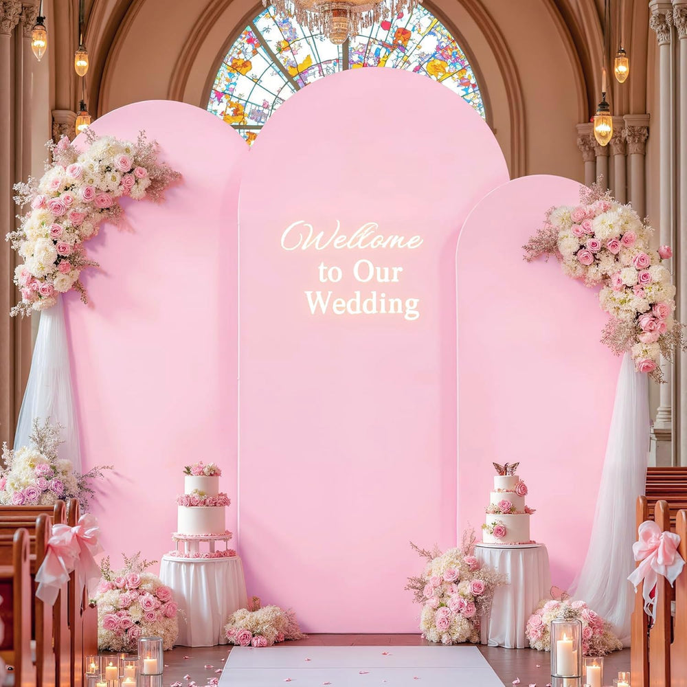7.2ft 6.6ft 6ft Pink Arch Backdrop Cover Set of 3, Wrinkle Free Stretchy Span...
