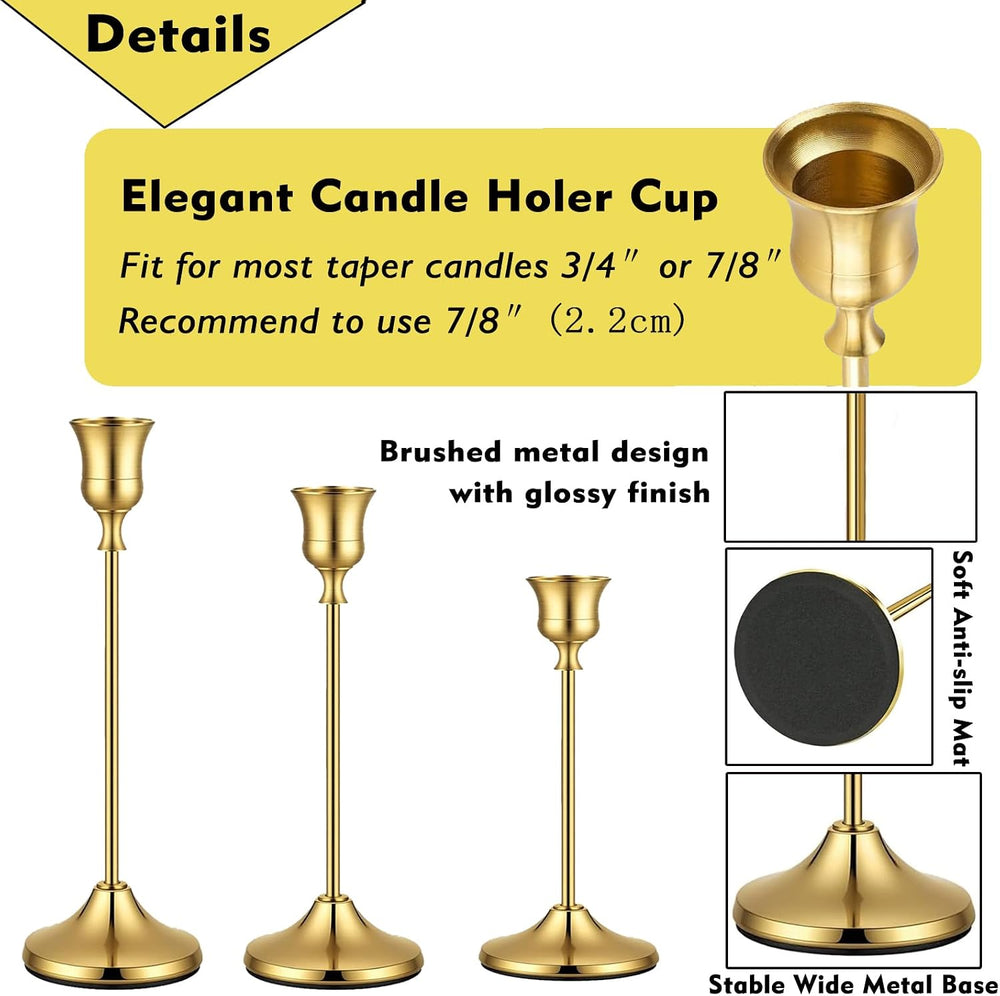 48Pack Brass Gold Metal Taper Candle Holders Vintage Candlestick Holder Set