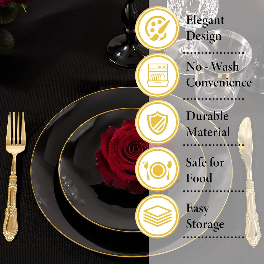 Nervure 100PCS Black Plastic Plates - 7.5″ Black Dessert Plates Disposable