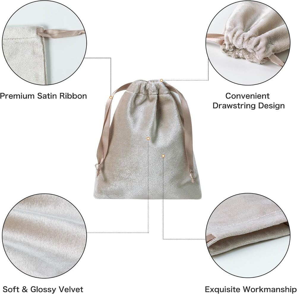 QIANF 12pcs Light Champagne Velvet Drawstring Bags 4x6 inches Glossy Small Ve...