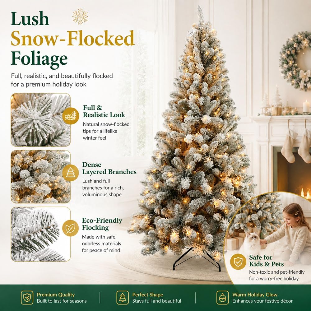 6ft flocked christmas tree prelit,Premium Artificial Xmas Tree