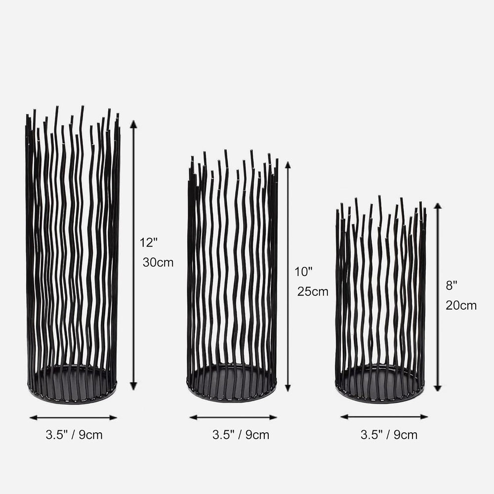 Candle Holders Set of 3 Black Metal Iron Pillar Candlestick Modern Indoor and...