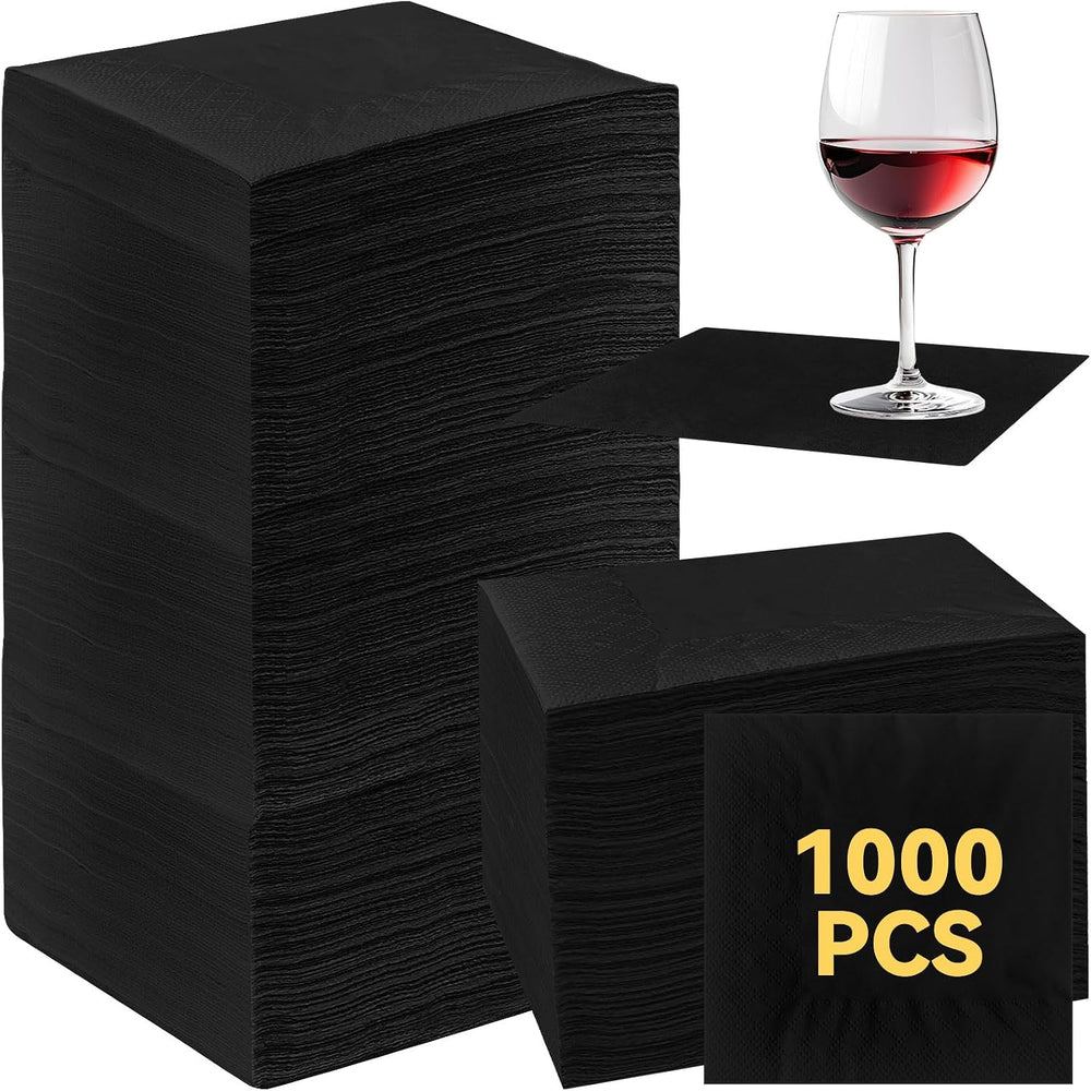 Henoyso 1000 Pack 2 Ply 4.5 x 4.5 Inch Black Cocktail Napkins Bulk