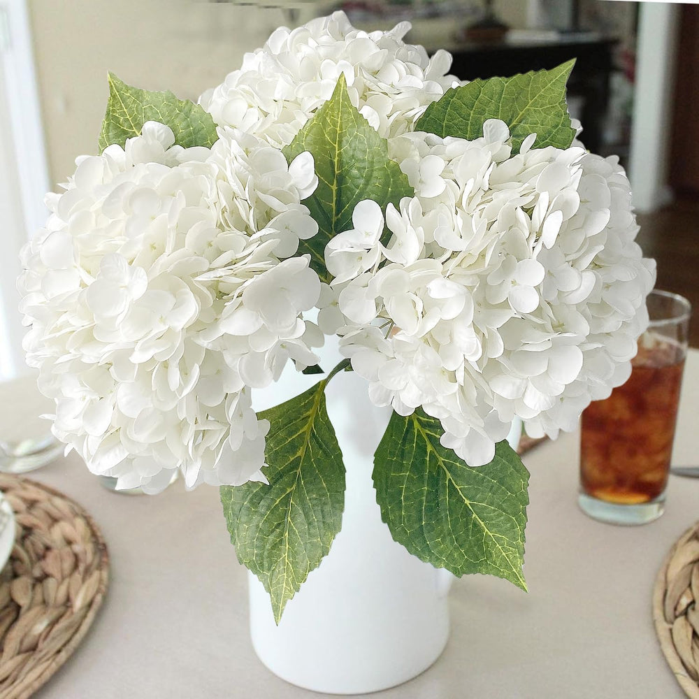 White Flowers Hydrangea Artificial Flowers, 4Pcs Outdoor Large 21" Royal...
