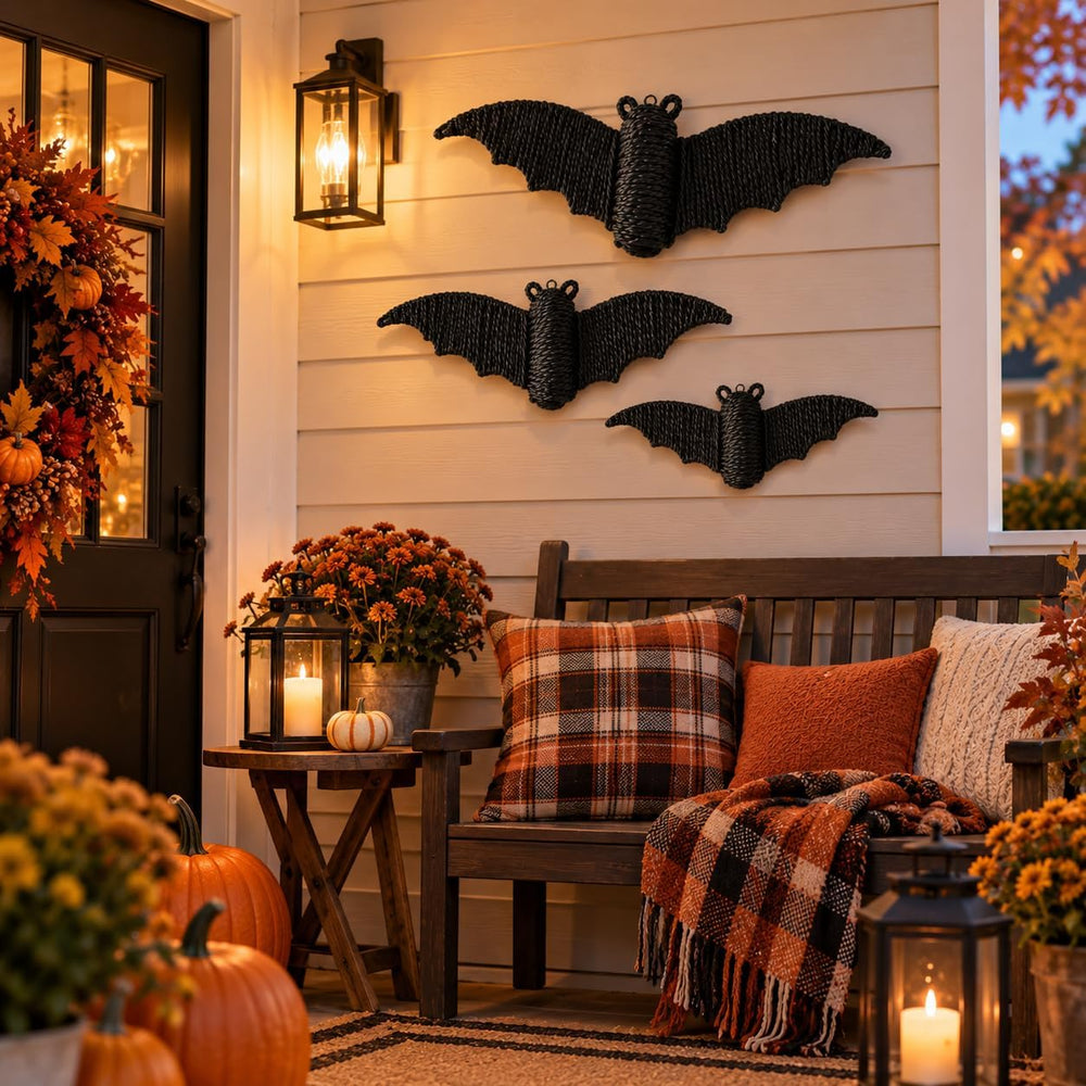 3 Pcs Halloween Woven Big Bats Wall Decor,Handwoven Rattan Hanging Decor