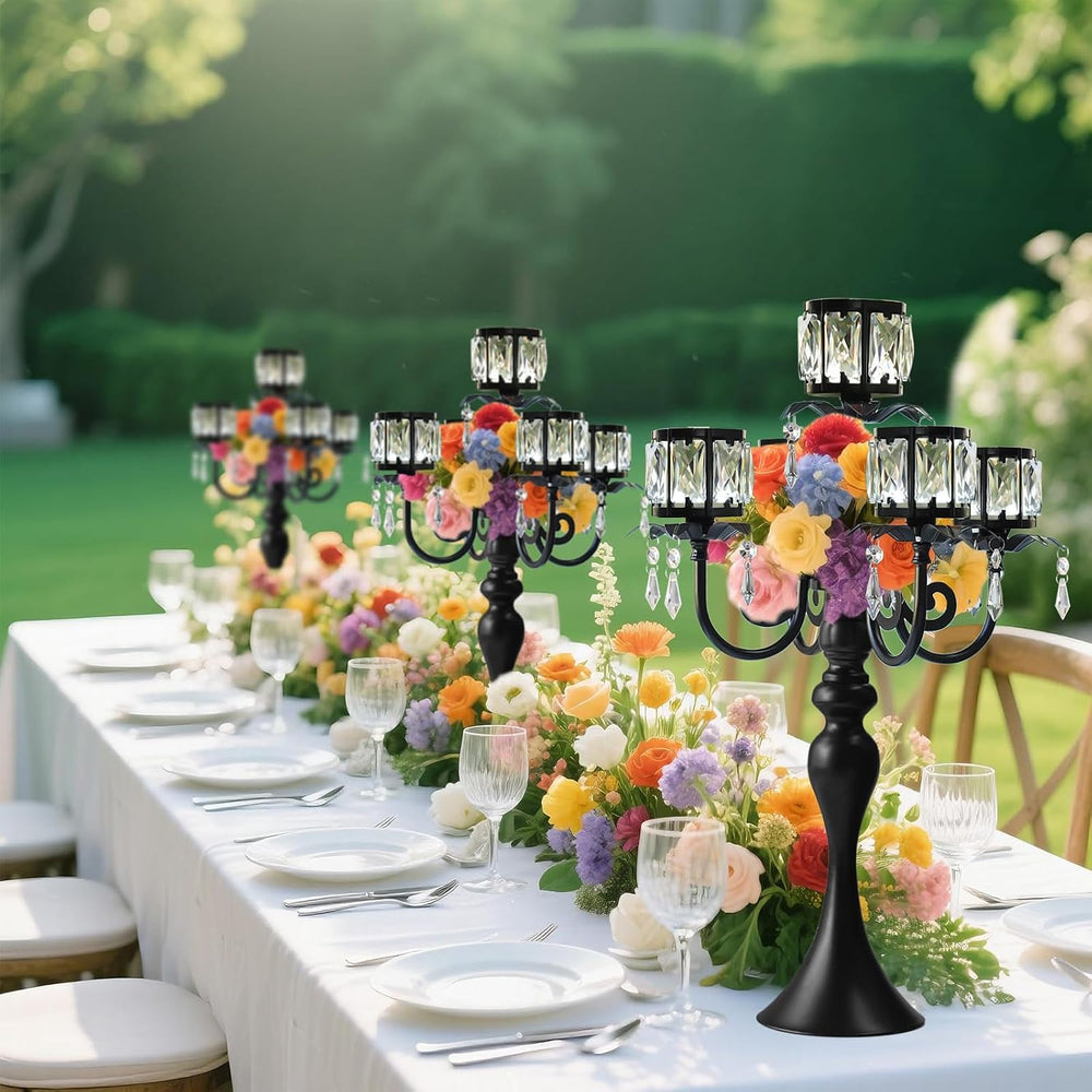 1PC Black 5-Arm Crystal Pendant Metal Candle Holder with Square Crystal Bowl,...