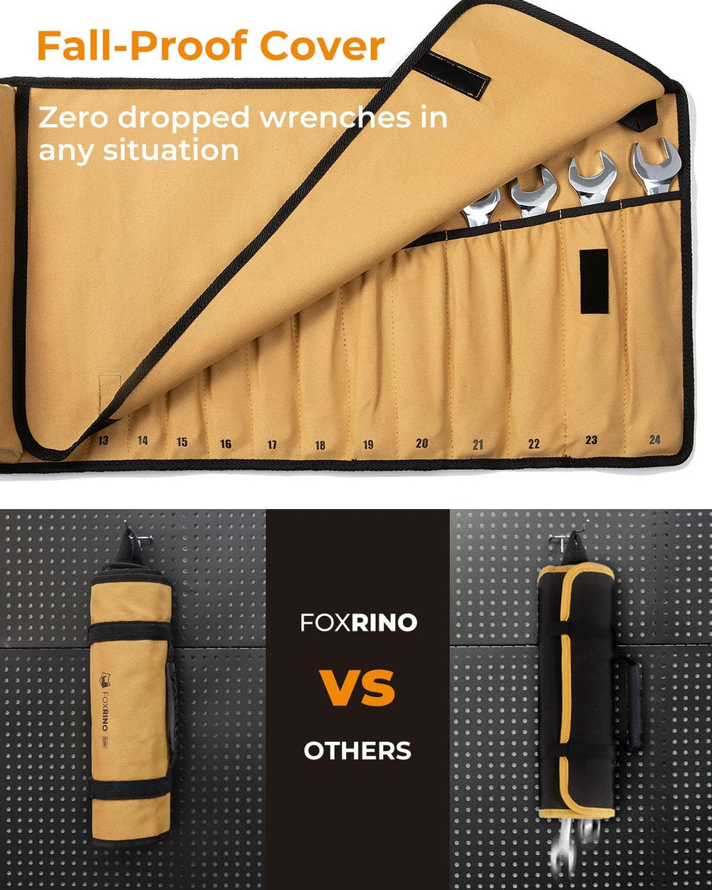 Foxrino Wrench Roll, Wrench Roll Up Pouch, 19-Pocket Heavy Duty Canvas Wrench...