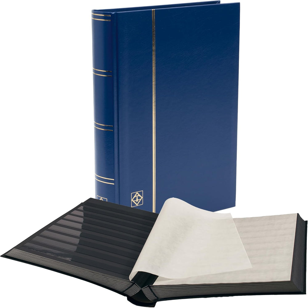 LIGHTHOUSE - BASIC Stamp Stockbook A4, 64 Black Pages, Blue