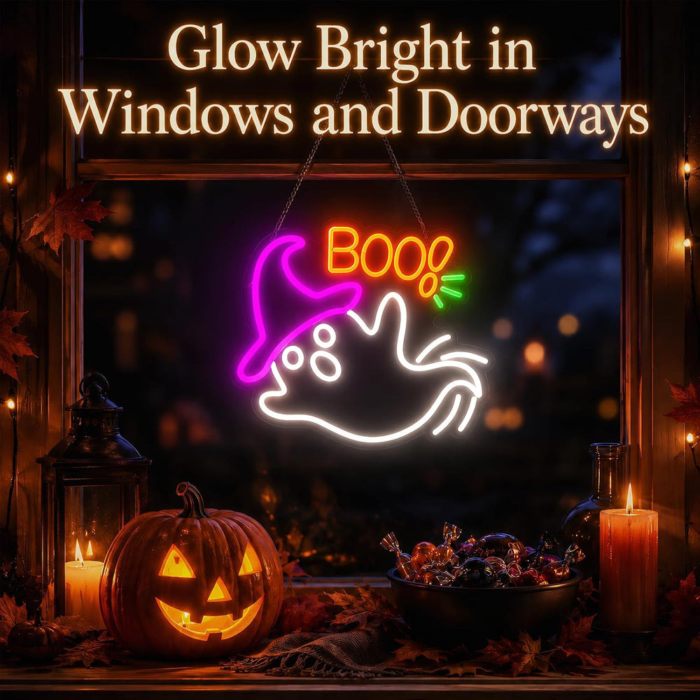 Halloween Neon Sign for Wall Decor, Flashing Halloween Led Sign, Ghost Neon S...