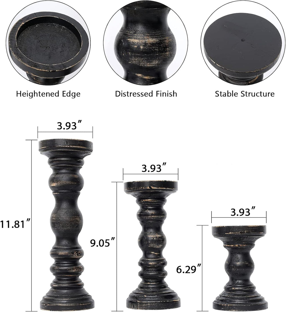 SWALLOWLIVING Rustic Farmhouse Wood Pillar Candle Holder Set of 3 for Candles...