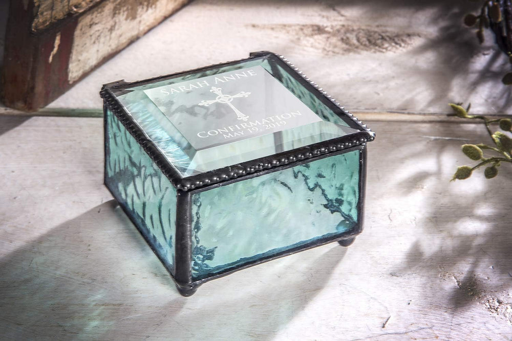 J Devlin Personalized Confirmation Glass Keepsake Box, Windsor Blue