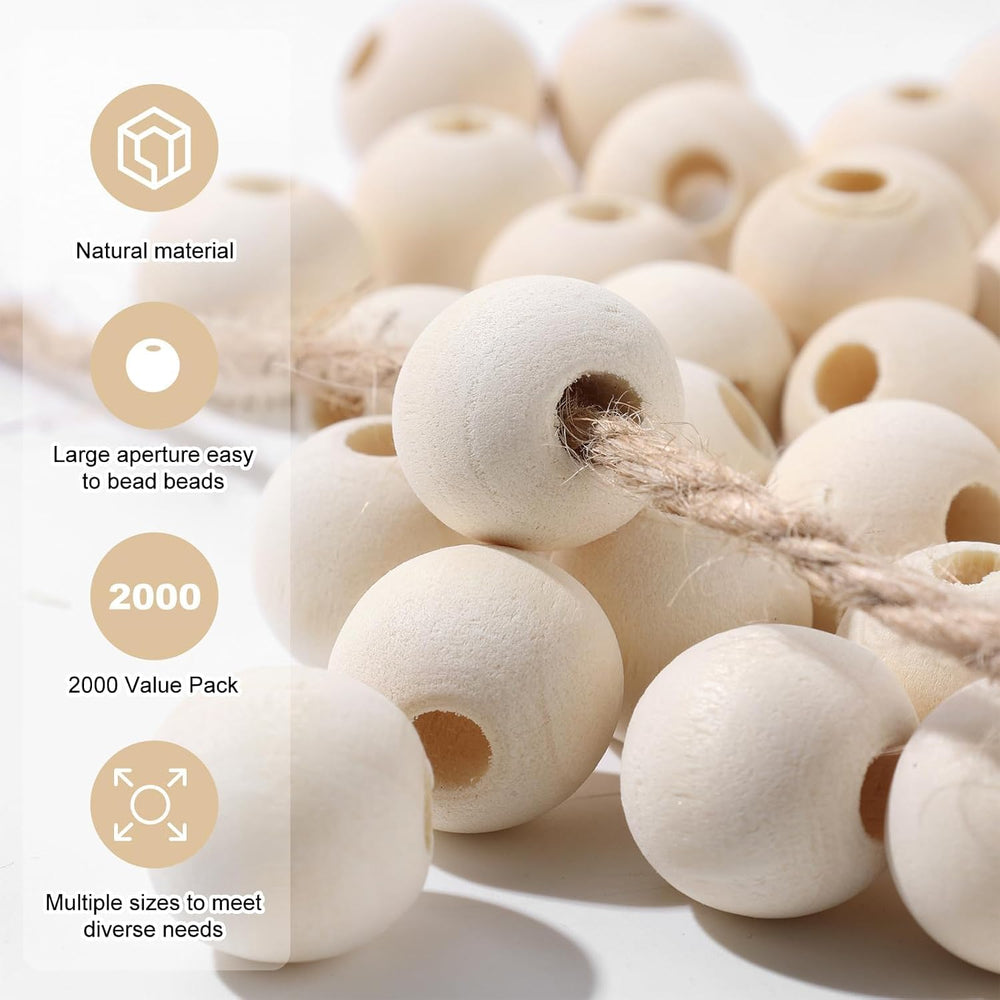 Natural Wood Beads Bulk Unfinished Round Wooden Beads for Jewelry Making, DIY...