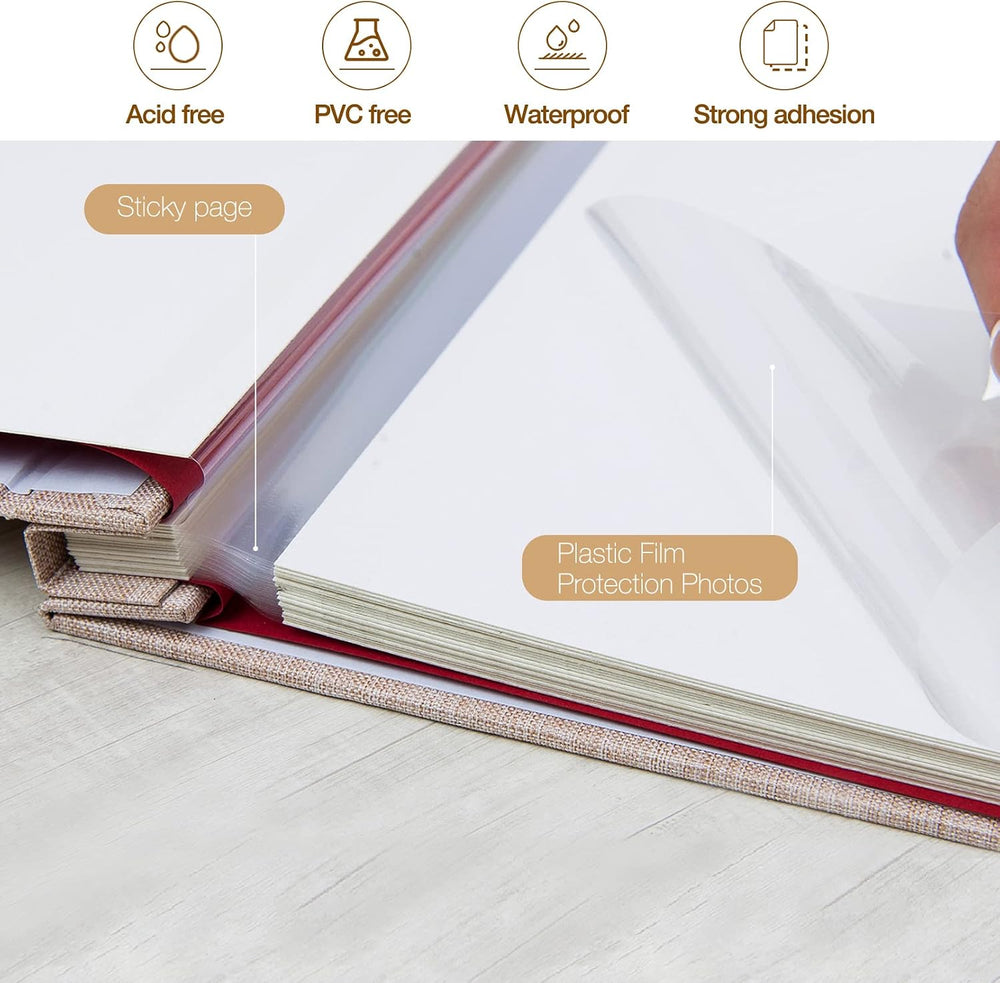 Self Adhesive Photo Album 80 Pages, Linen cover,Beige