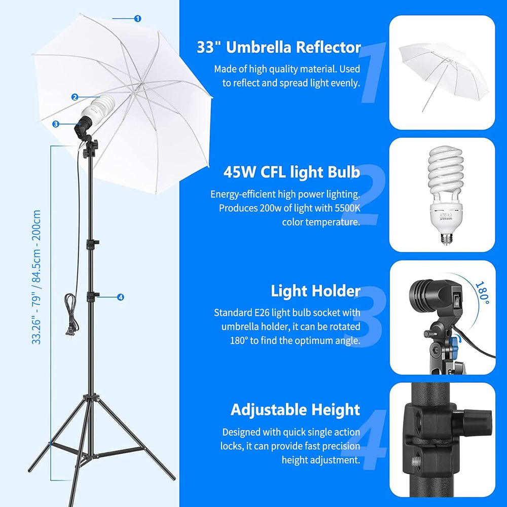 NEEWER Photography Lighting kit with Backdrops, 8.5x10ft Backdrop Stands, UL ...