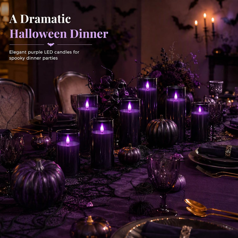 Homemory Dark Gray Flameless Candles, Purple Glow, Remote Timer, Set of 9