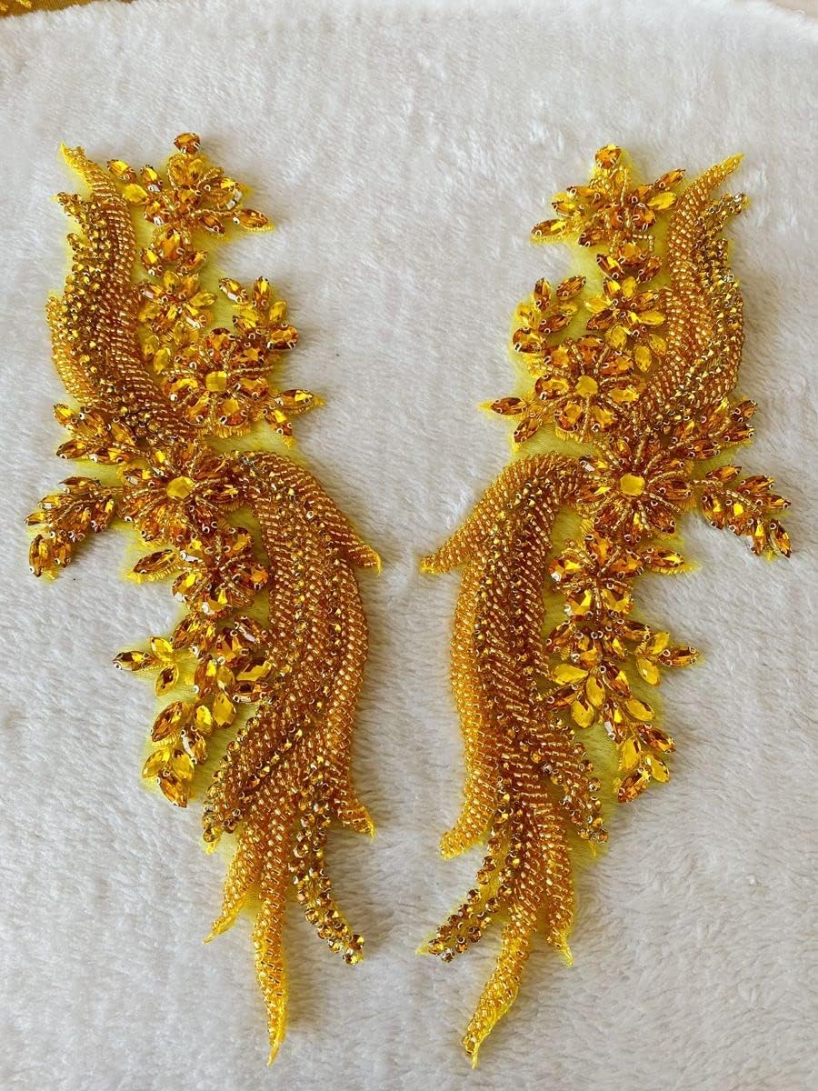 Handmade Rhinestones lace Applique handsewing Beads Trim Patches for Dress Cl...